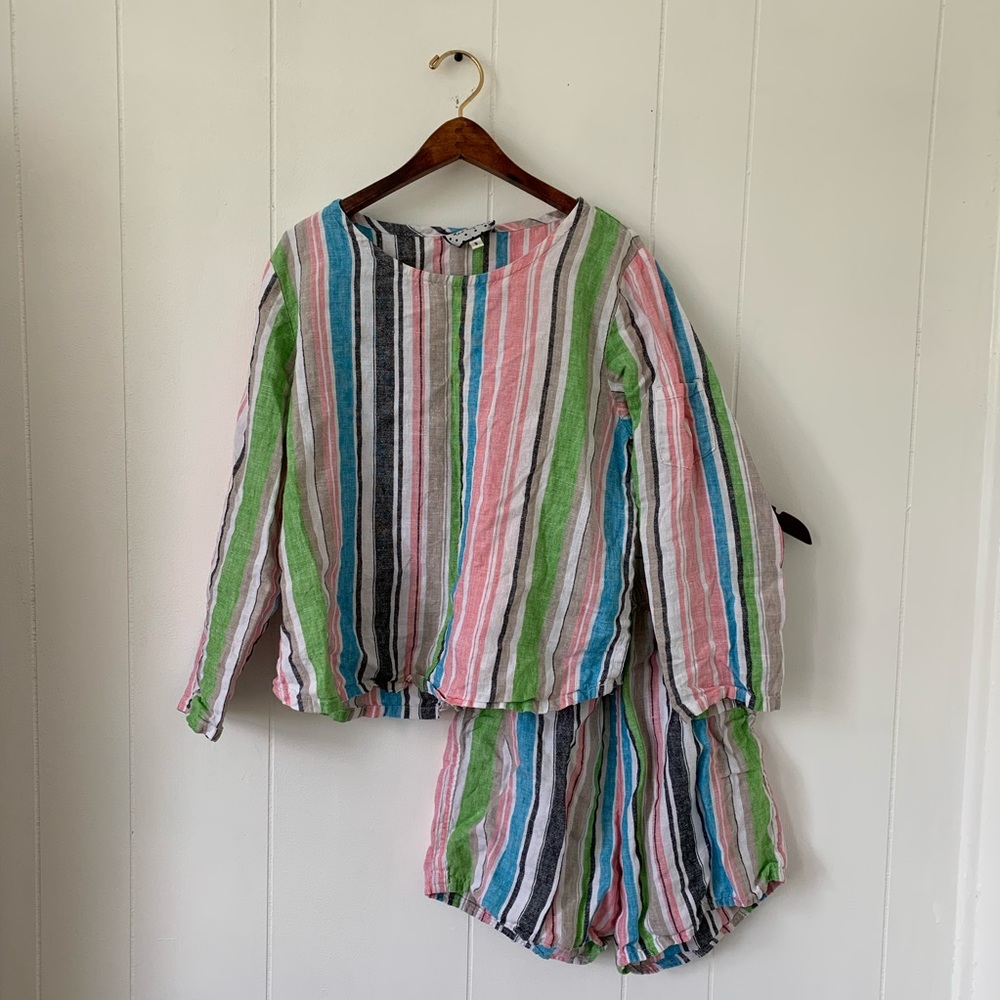 VTG 100% LINEN TWO PIECE SHORT SET SMALL